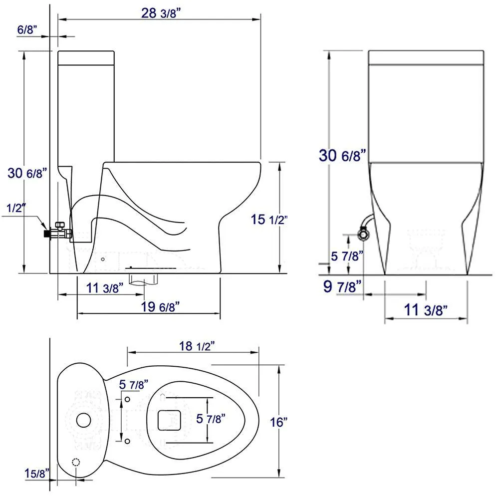 EAGO 1-Piece 1.1/1.6 GPF Dual Flush Elongated Toilet in White, photo 7 of 7