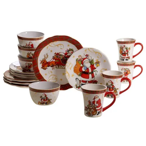 Vintage Santa Dinnerware 16-Piece Holiday Multicolored Earthenware Dinnerware Set