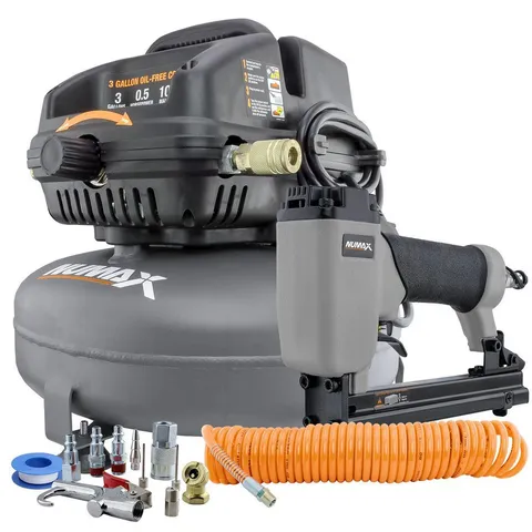 3 Gal. Portable Electric Pancake Air Compressor with Upholstery Stapler Air Hose Inflation Kit and Fasteners