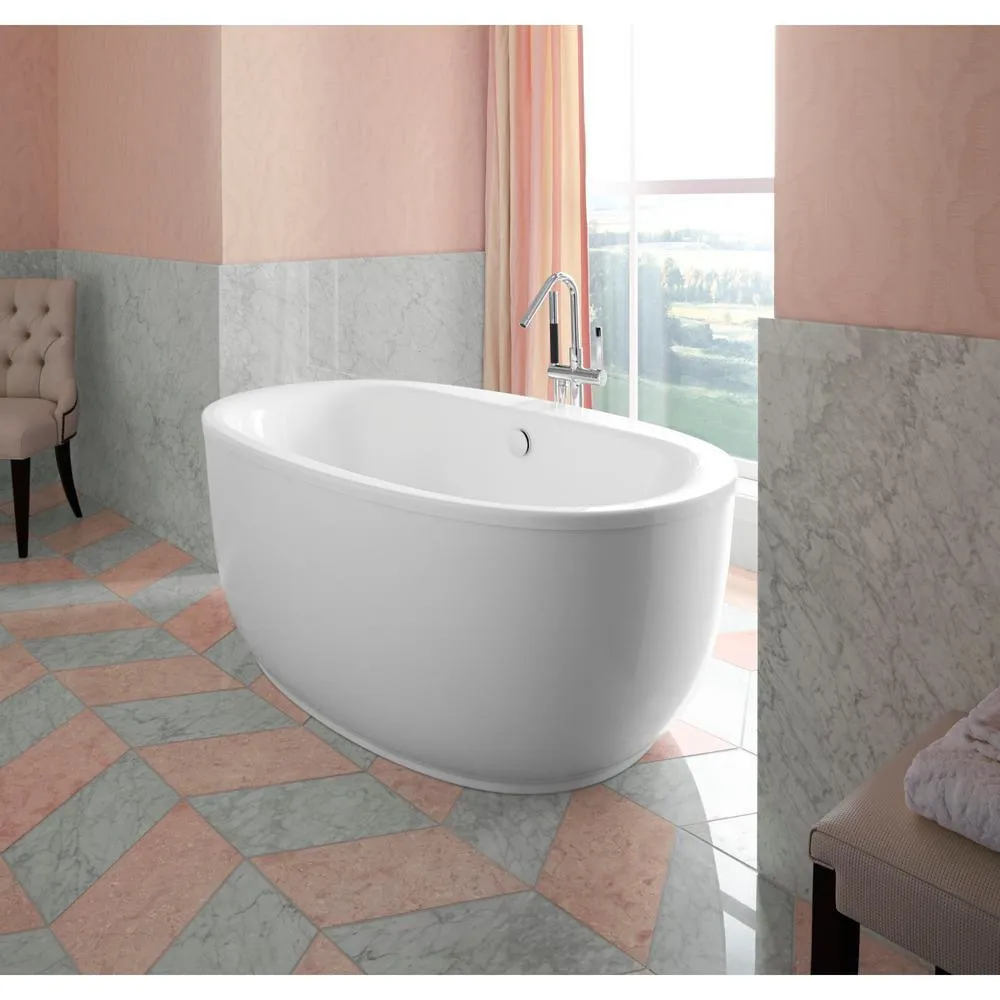 Sunstruck 66 in. x 36 in. Oval Freestanding Bathtub with Fluted Shroud and Center Drain in White, photo 10 of 13