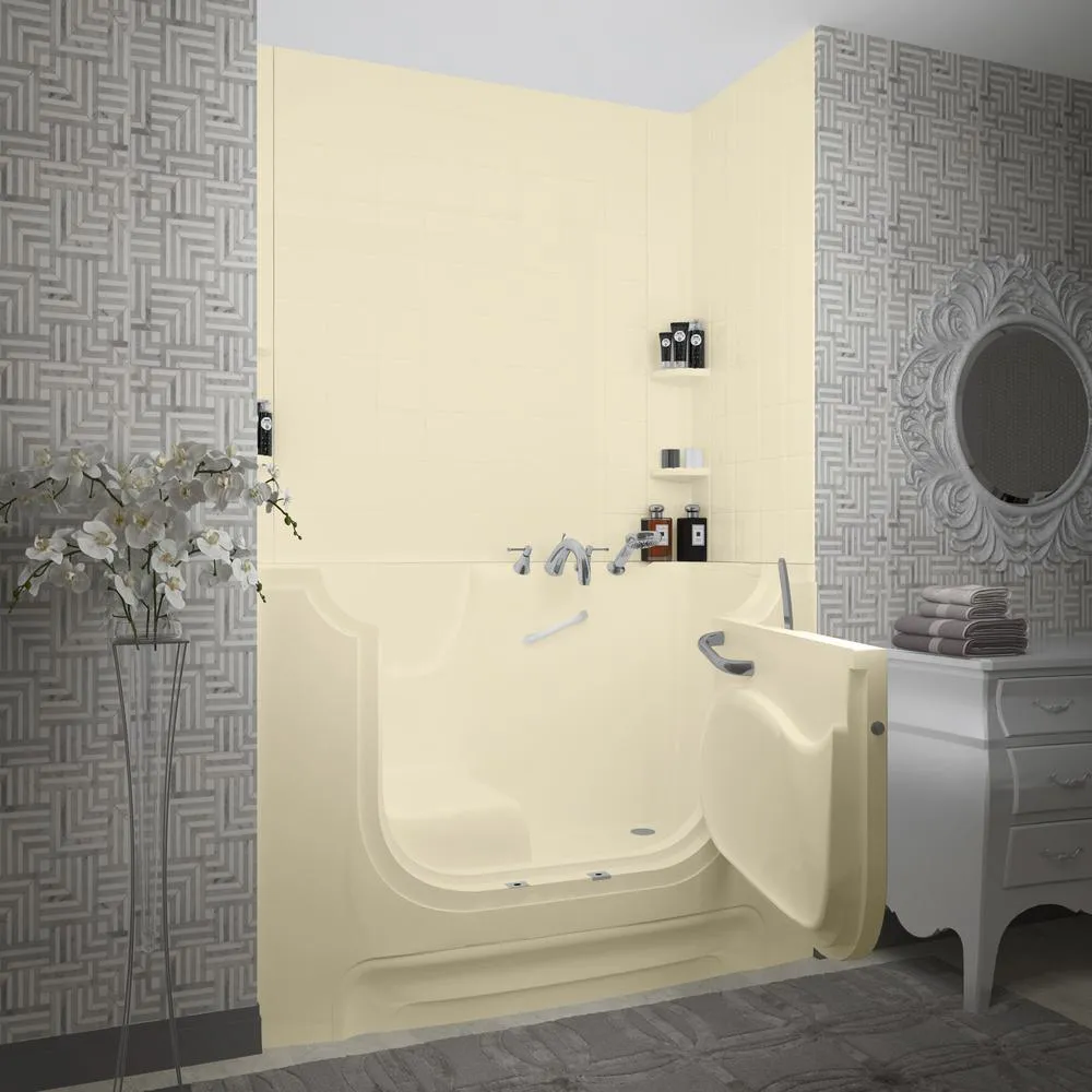 NOVA Heated Wheelchair Accessible 5 ft. walk-in bathtub with 6 in. Tile Easy Up Adhesive Wall Surround in Biscuit, photo 7 of 7