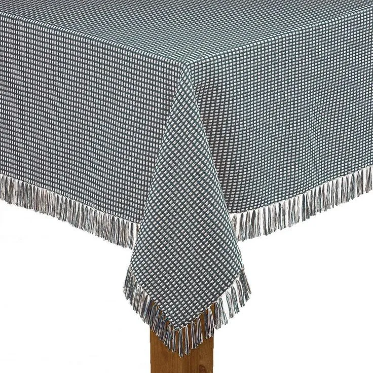 Homespun Fringed 60 in. x 84 in. Marine 100% Cotton Tablecloth, photo 6 of 10