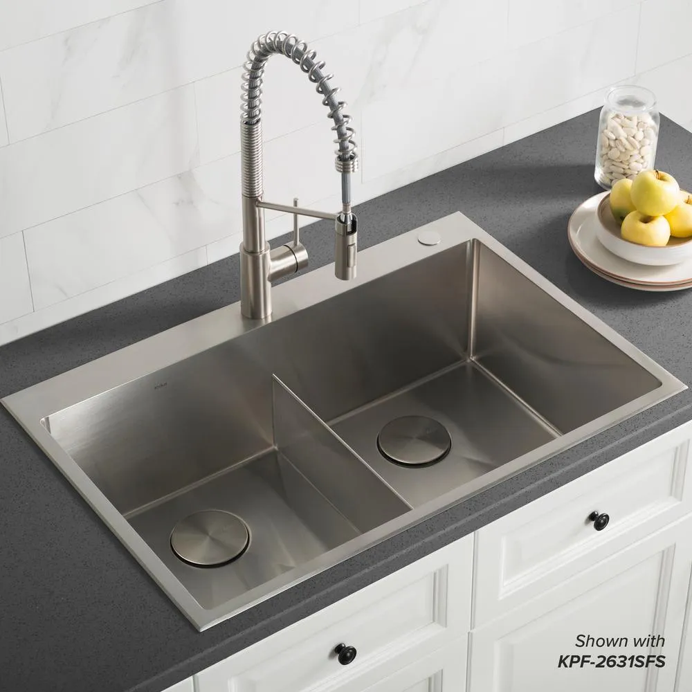 Standart PRO Drop-In/Topmount 16-Gauge Stainless Steel 33 in. x 22 in. Double Bowl 2-Hole Kitchen Sink, photo 2 of 15