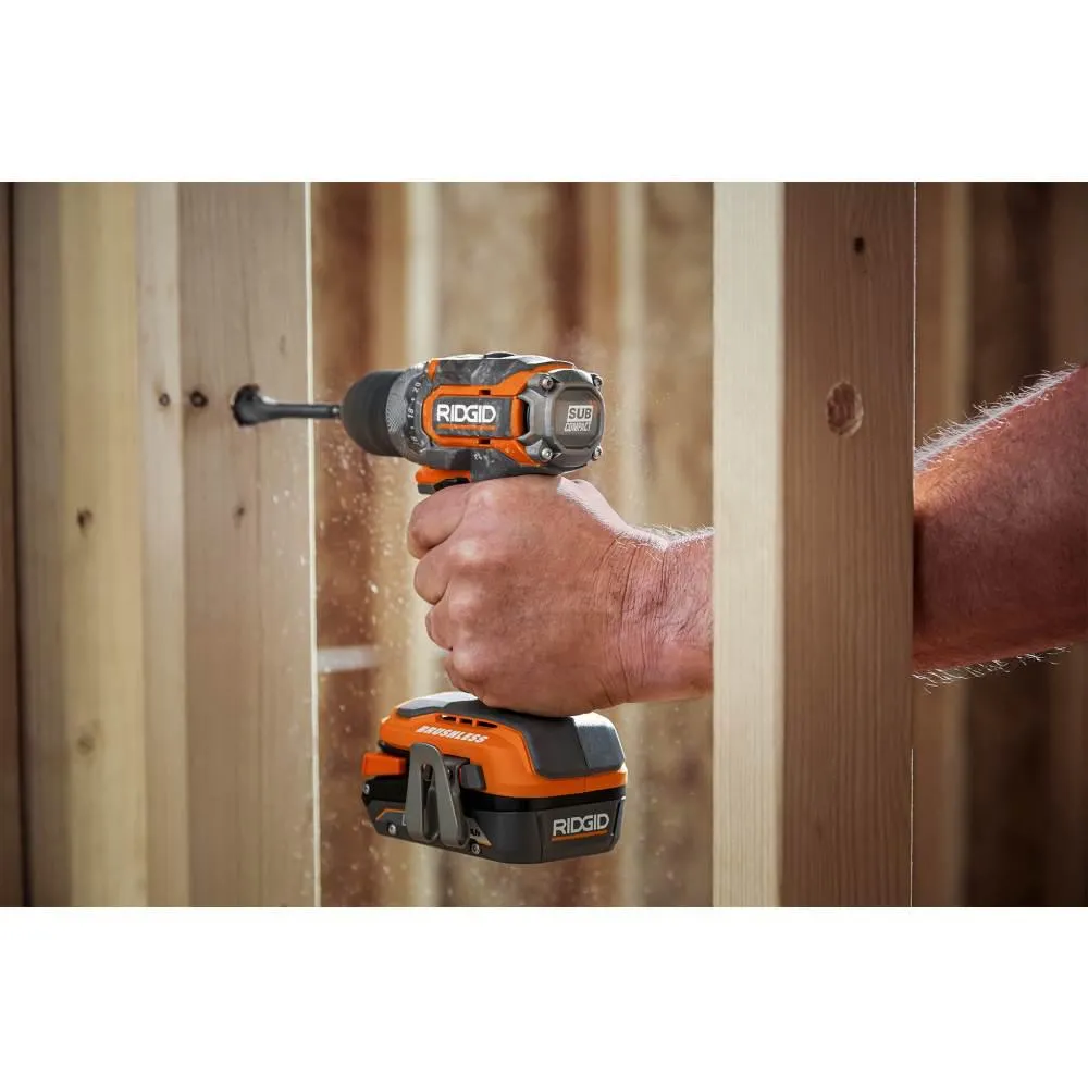 RIDGID 18-Volt SubCompact Li-Ion Brushless 1/2 in. Drill Kit with 3/8 in. Impact Wrench, (2) 2.0 Ah Battery, Charger, and Bag, photo 8 of 10