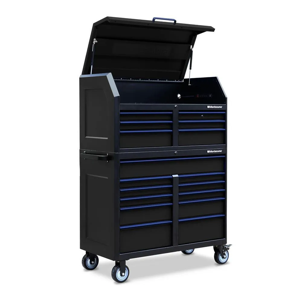 24 in. x 46 in. 17-Drawer Tool Chest and Cabinet Combo with Power and USB Outlets in Black and Blue, photo 3 of 15