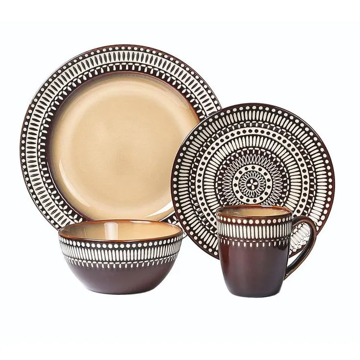 16-Piece Casual Neutral and Blue Stoneware Dinnerware Set (Service for 4), photo 7 of 20