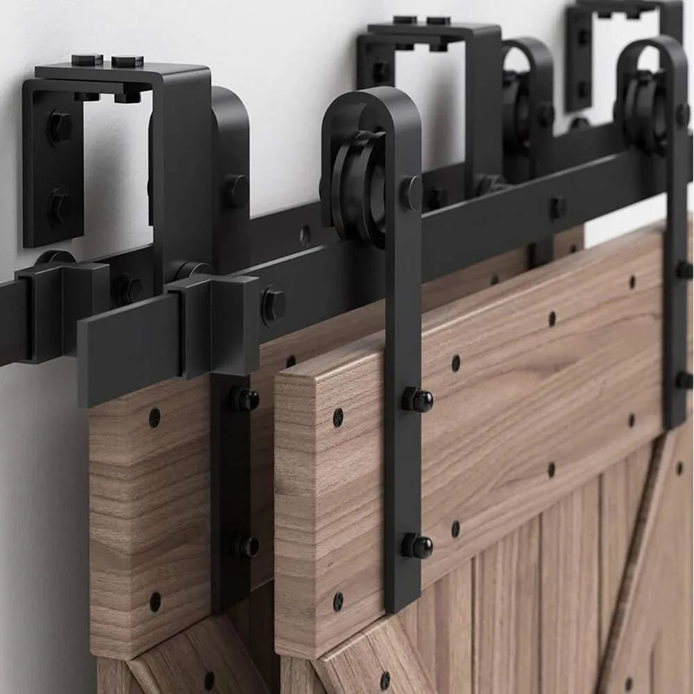 WINSOON 12 ft./144 in. Powder Coated Black Heavy-Duty Bypass Double Door Sliding Barn Door Hardware Classic Design Roller, photo 2 of 7