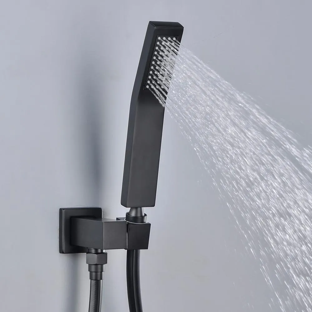 1-Spray Patterns with 2.38 GPM 12 in. Ceiling Mount Dual Shower Heads with Rough-In Valve Body and Trim in Matte Black, photo 5 of 9