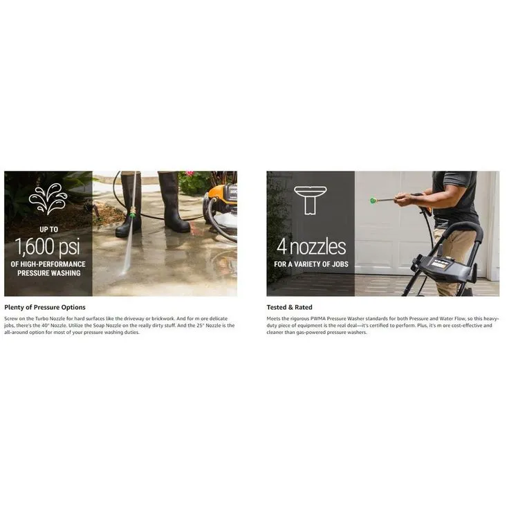 Worx 1600 PSI 1.3 GPM 13 Amp Cold Water Electric Pressure Washer, Portable with Soap Tank, photo 2 of 8