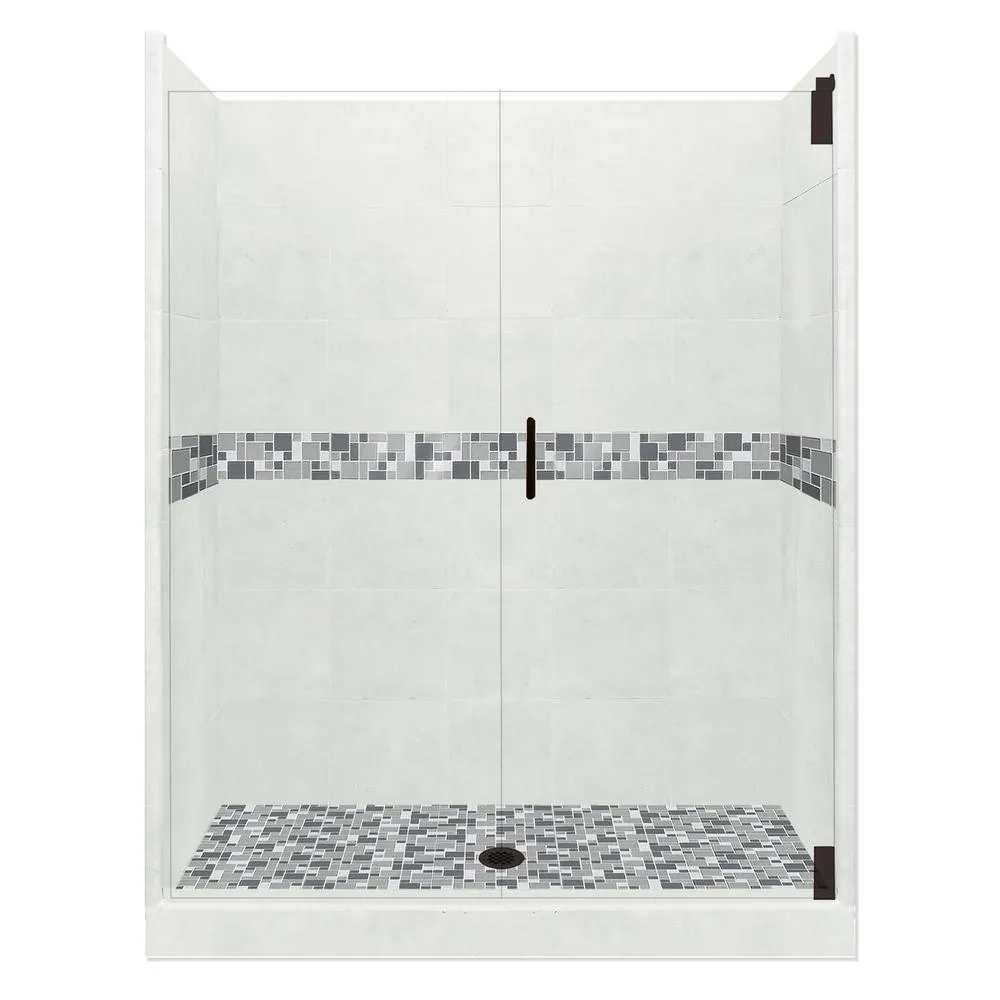 Del Mar Grand Hinged 36 in. x 54 in. x 80 in. Center Drain Alcove Shower Kit in Natural Buff and Satin Nickel Hardware, photo 6 of 16
