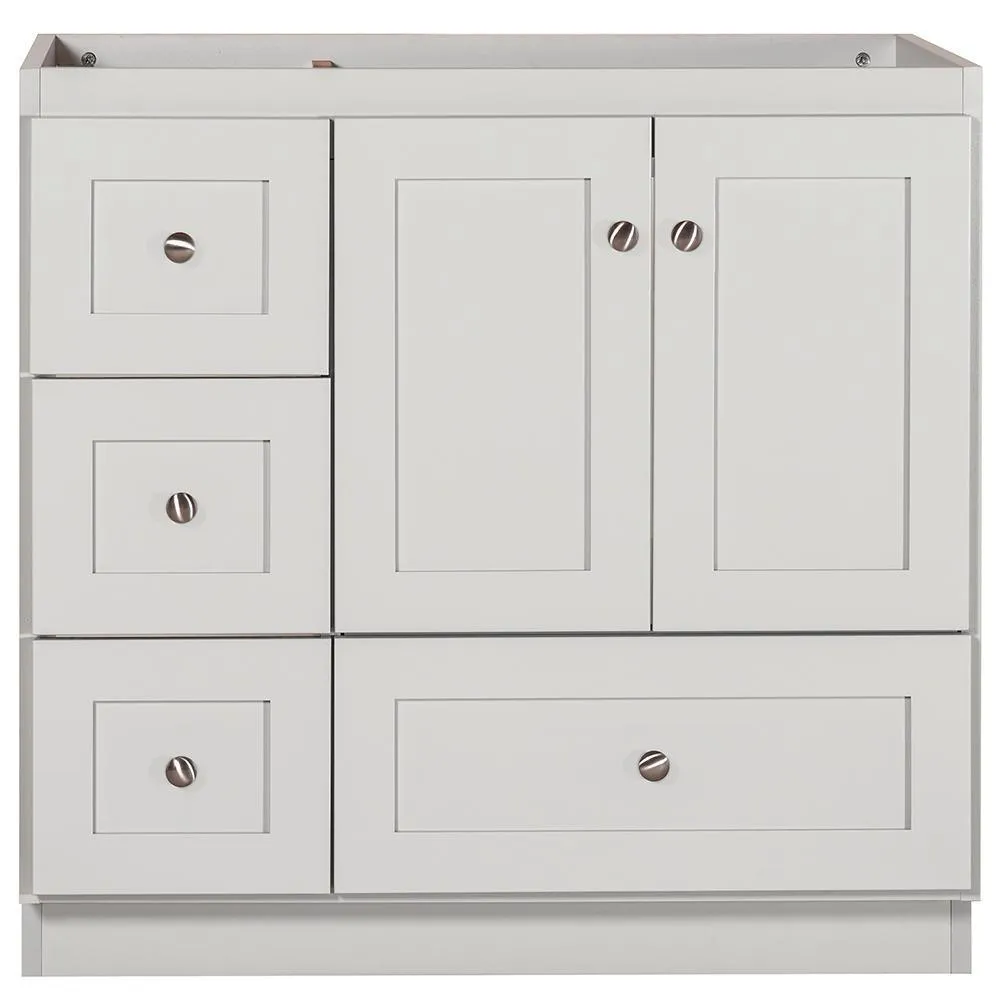 Shaker 30 in. W x 21 in. D x 34.5 in. H Vanity with Left Drawers Cabinet Only in Satin White, photo 10 of 12