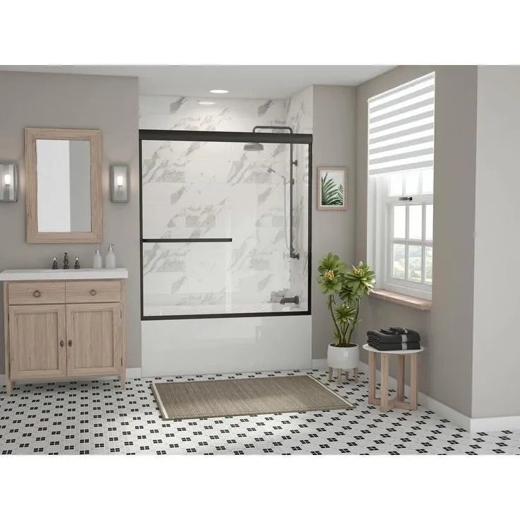 Paragon 3/16 B Series 64 in. x 57 in. Semi-Framed Sliding Tub Door with Towel Bar in Brushed Nickel and Clear Glass, photo 3 of 5