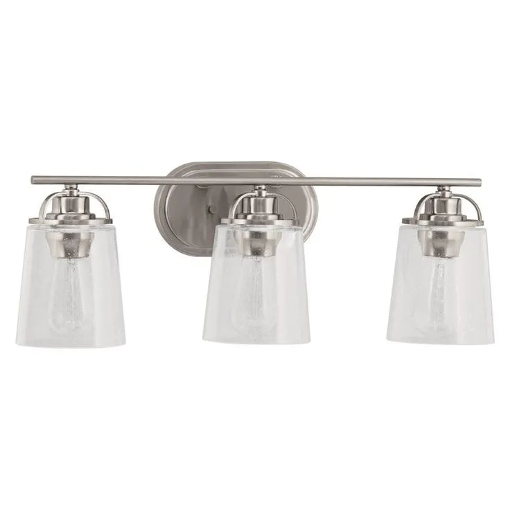 Inspiration 23.19 in. 3-Light Brushed Nickel Bathroom Vanity Light with Glass Shades, photo 3 of 10