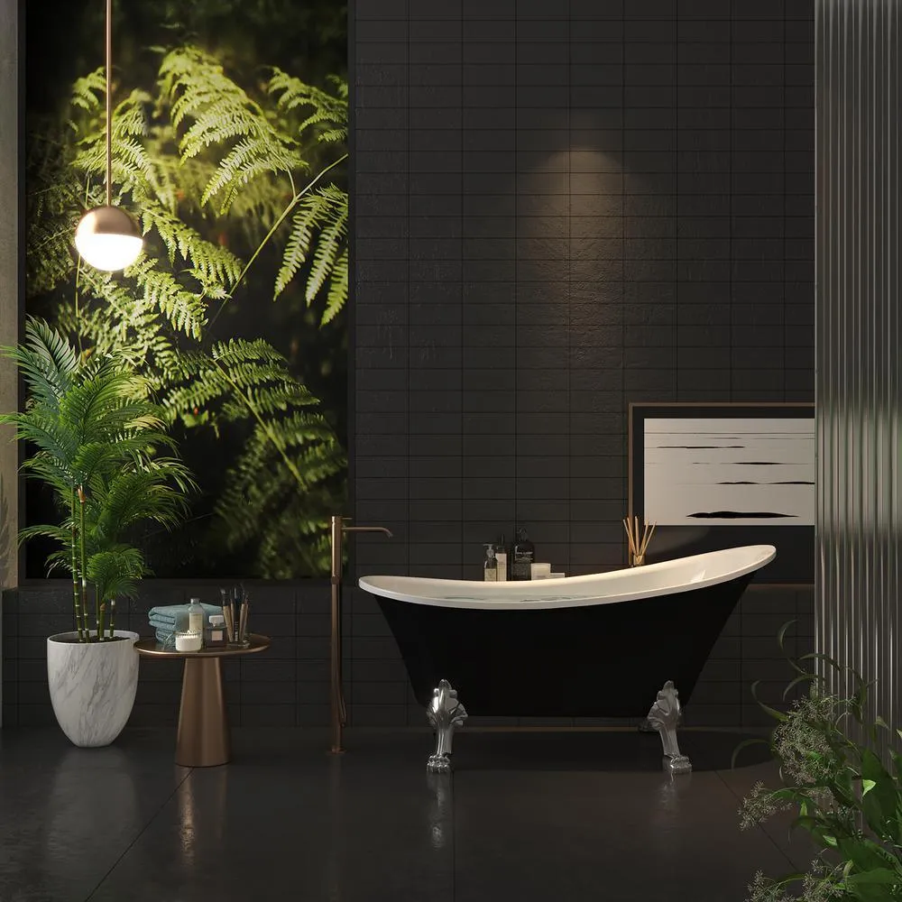 60 in. Fiberglass Single Slipper Clawfoot Non-Whirlpool Bathtub in Glossy Black, photo 10 of 10