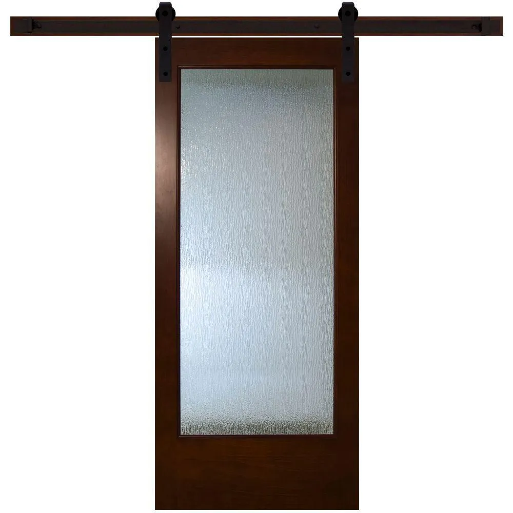 Steves & Sons 30 in. x 84 in. Modern Full Lite Rain Glass Stained Pine Interior Sliding Barn Door with Hardware Kit, photo 6 of 9
