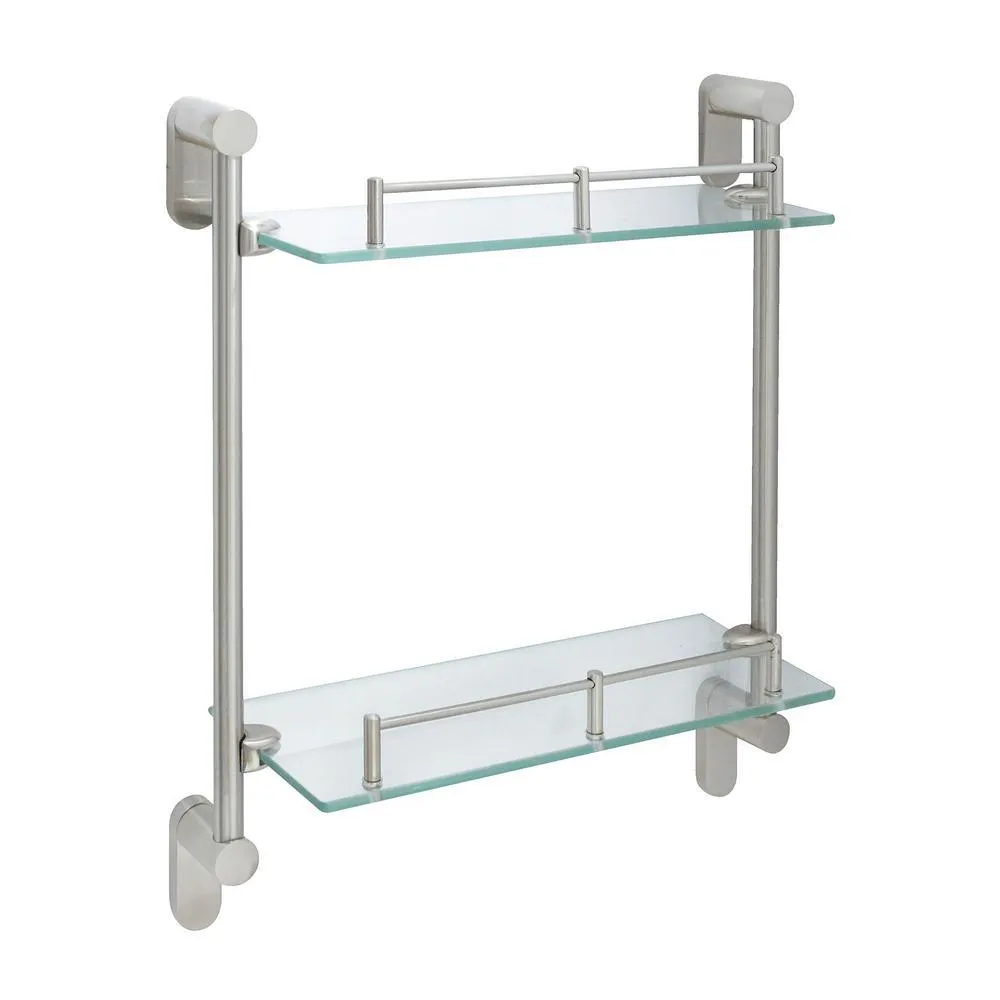 MODONA Oval 14.75 in. W Double Glass Wall Shelf with Pre-Installed Rails in Satin Nickel, photo 3 of 8