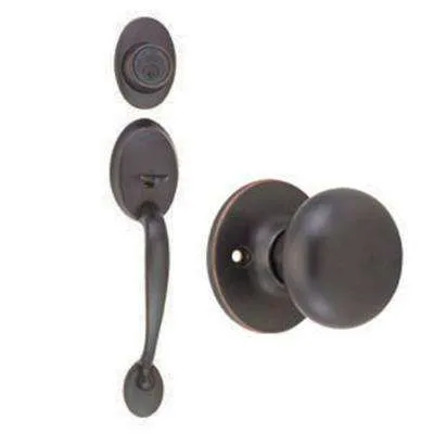 Sussex Oil-Rubbed Bronze Handleset with Scroll Lever Interior and Single Cylinder Deadbolt