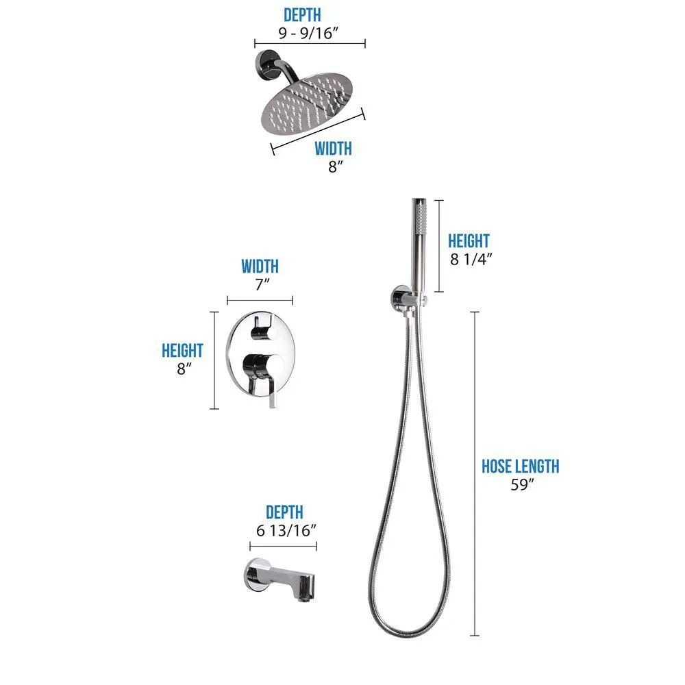 Rain 2-Handle Tub and Shower Faucet System with 3-Setting with 304T Stainless Steel in Chrome (Valve Included), photo 6 of 7