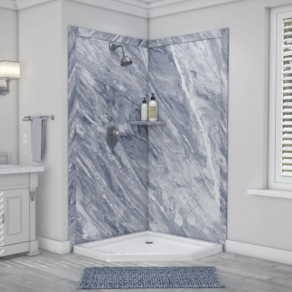 Splendor 40 in. x 40 in. x 80 in. 7-Piece Easy Up Adhesive Corner Shower Wall Surround in White, photo 11 of 24