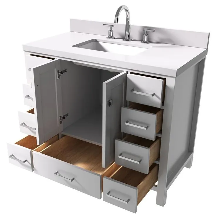 Cambridge 43 in. W x 22 in. D x 35 in. H Vanity in White with Quartz Vanity Top in White with Basin, photo 4 of 4