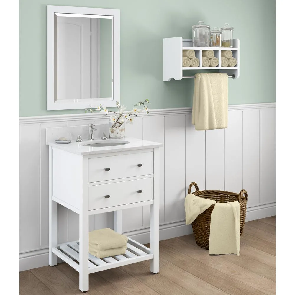 Alaterre Furniture 25 in. W Bath Storage Shelf with Towel Rod in White, photo 3 of 3