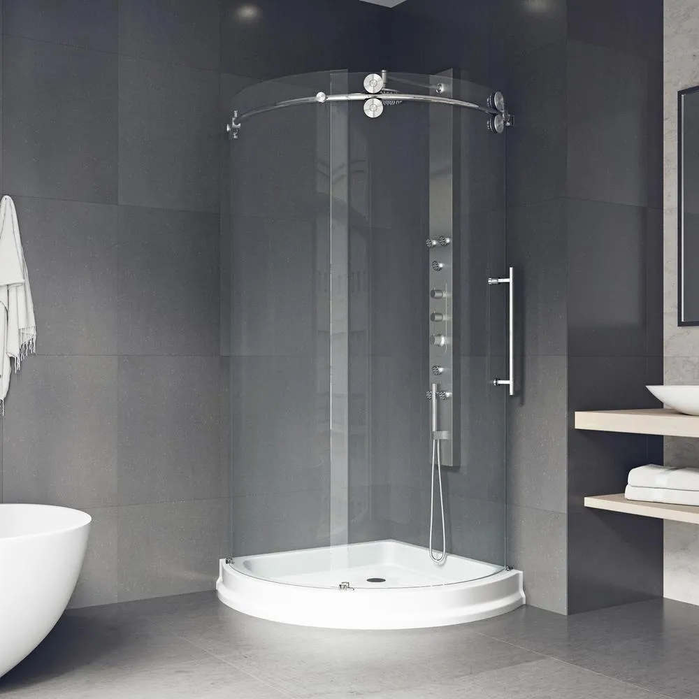 Sanibel 40.5 in. x 79.5 in. Frameless Bypass Shower Enclosure in Stainless Steel with Right Door Opening and Base, photo 4 of 12