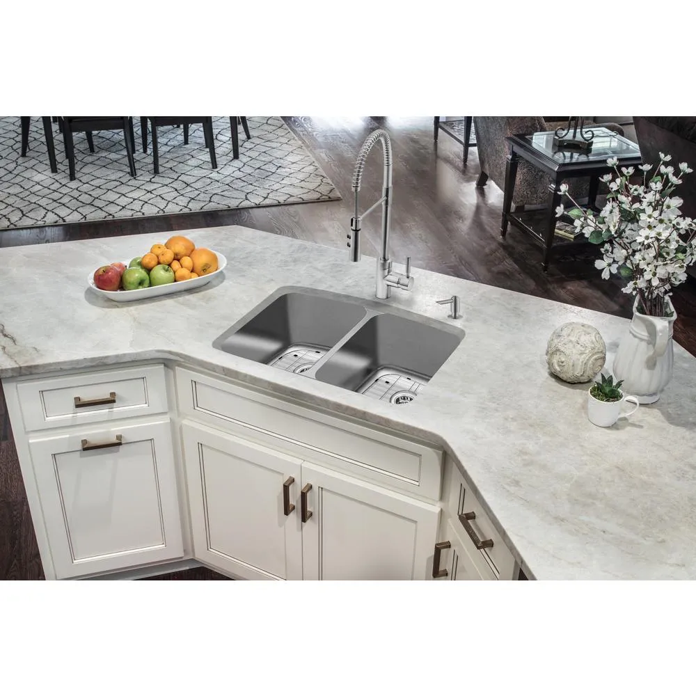 Dual Mount 18-Gauge Stainless Steel 33 in. 2-Hole 50/50 Double Bowl Kitchen Sink with Grid and Drain Assemblies, photo 4 of 6
