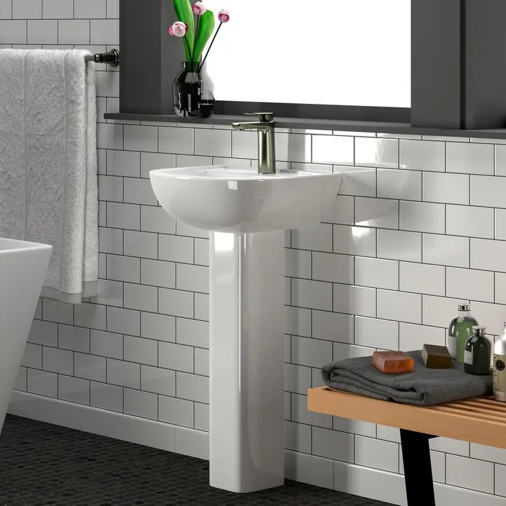Barclay Products Compact 450 18 in. Pedestal Combo Bathroom Sink with 1 Faucet Hole in White, photo 2 of 7