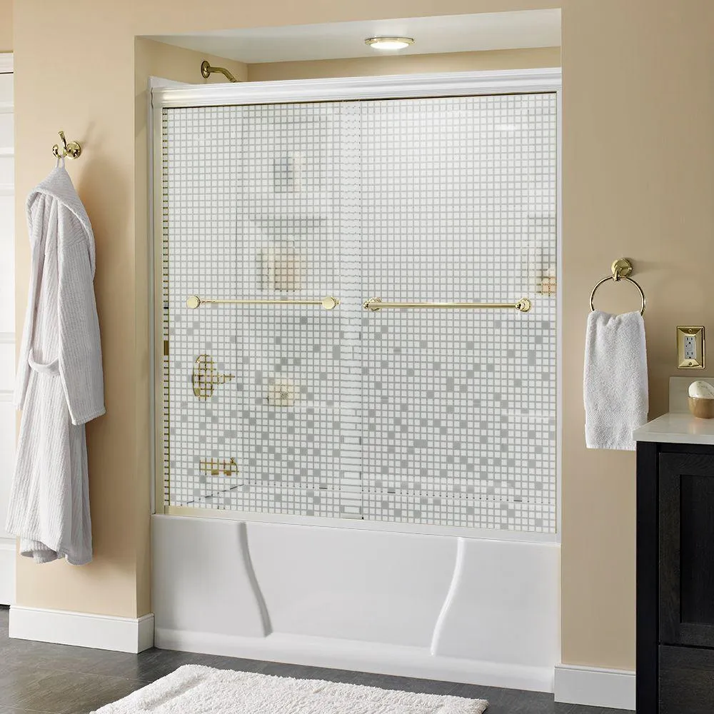 Crestfield 60 in. x 58-1/8 in. Semi-Frameless Traditional Sliding Bathtub Door in Bronze with Transition Glass, photo 63 of 67