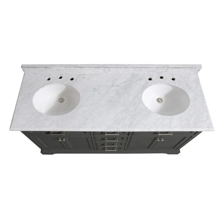 Windlowe 73 in. W x 22 in. D x 35 in. H Bath Vanity in Gray with Carrara Marble Vanity Top in White with White Sink, photo 4 of 15