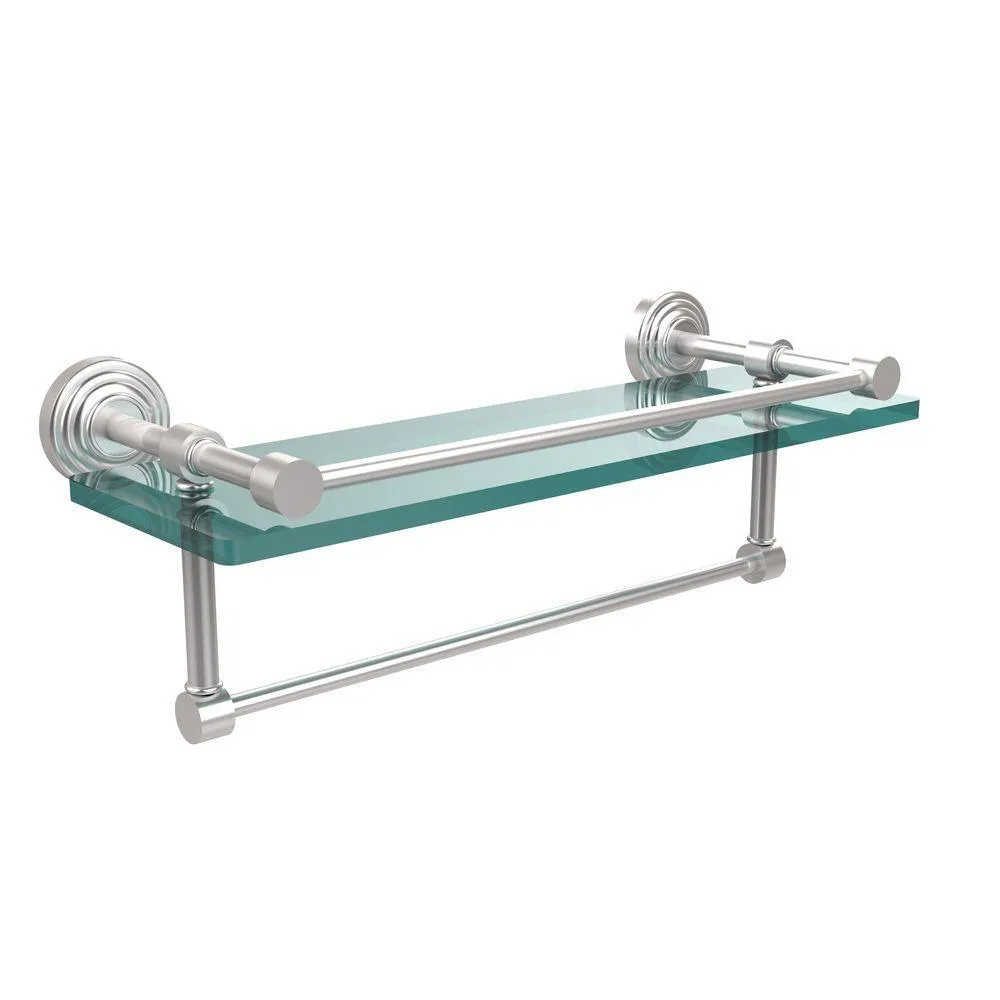 Allied Brass 16 in. L x 5 in. H x 5 in. W Clear Glass Bathroom Shelf with Towel Bar in Polished Nickel, photo 2 of 14