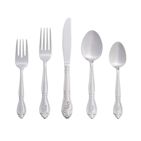 Rose Monogrammed Letter S 46-Piece Silver Stainless Steel Flatware Set