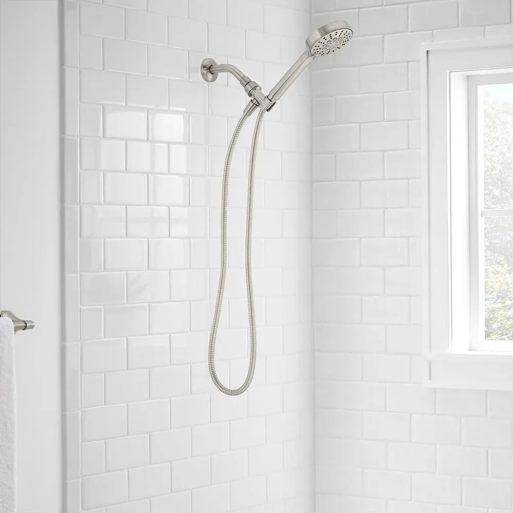 Modern 6-Spray 4.5 in. Single Wall Mount Handheld Adjustable Shower Head in Brushed Nickel, photo 2 of 9