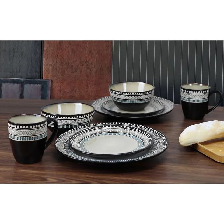 16-Piece Casual Neutral and Blue Stoneware Dinnerware Set (Service for 4), photo 10 of 20