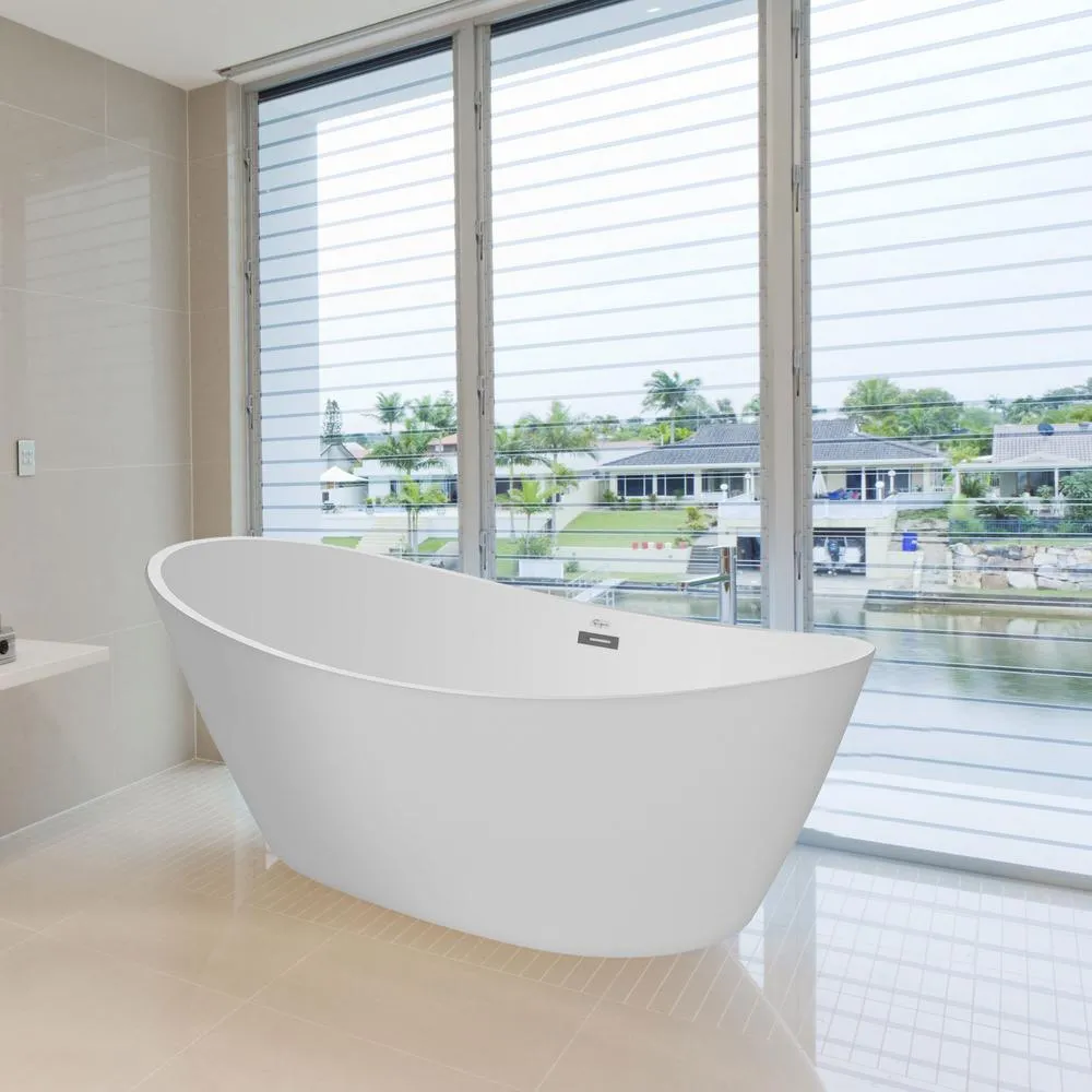 Empava 67 in. Luxury Freestanding Bathtub Stand Alone Flatbottom Acrylic Soaking SPA Tub Modern Style in White, photo 2 of 7