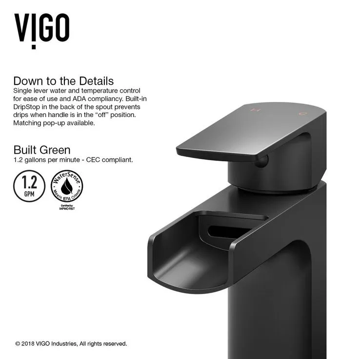 VIGO Sottile Glass Vessel Bathroom Sink in Black with Amada Faucet in Matte Black, photo 5 of 10