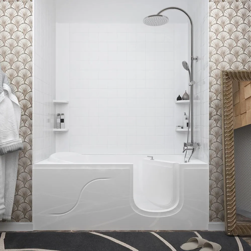 NOVA Heated 5 ft. Walk-in Non-Whirlpool Bathtub with 4 in. Tile Easy Up Adhesive Wall Surround in White, photo 2 of 8