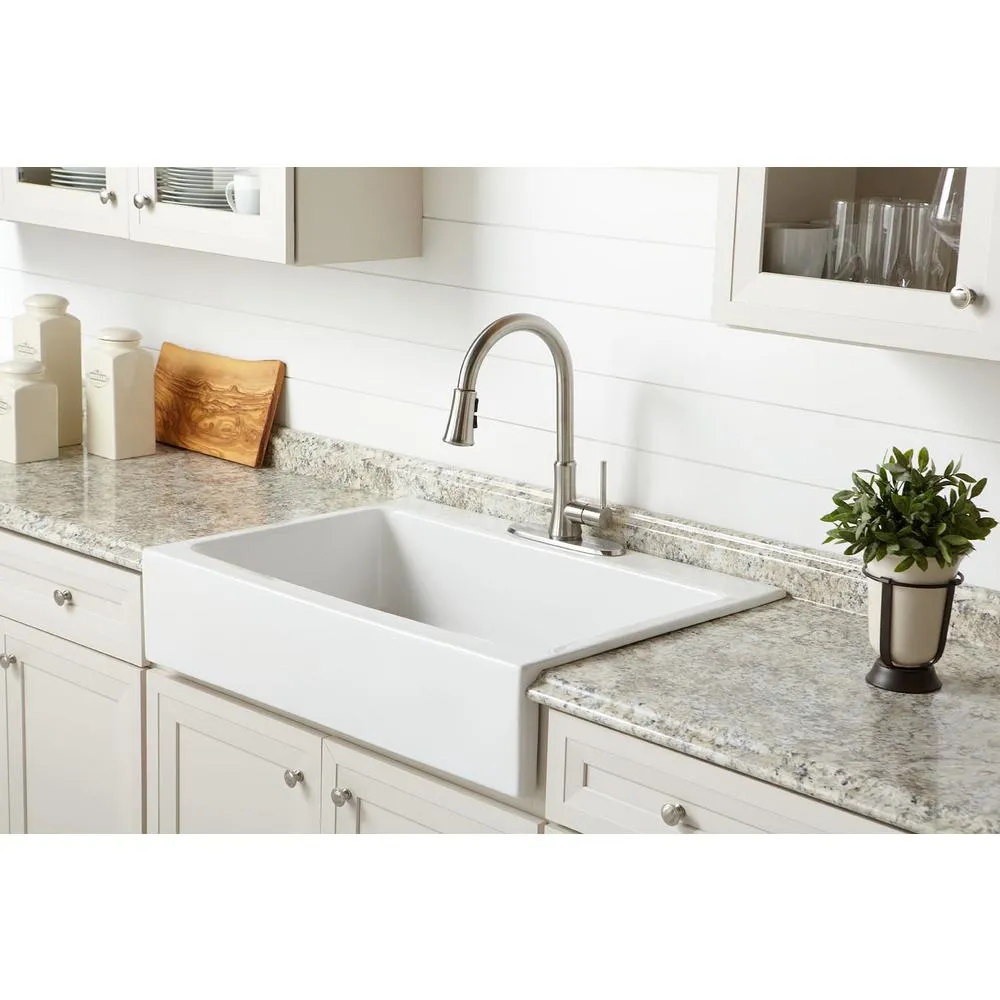 Josephine Quick-Fit Drop-in Farmhouse Fireclay 33.85 in. 3-Hole Single Bowl Kitchen Sink in Crisp White, photo 14 of 24