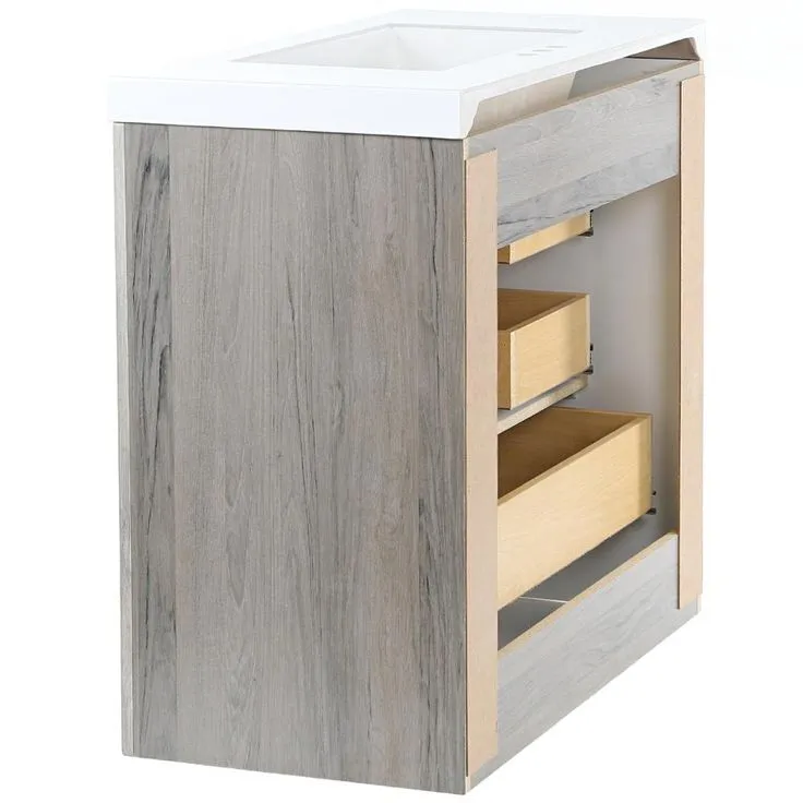 Woodbrook 37 in. W Bathroom Vanity in White Washed Oak with Cultured Marble Vanity Top in White with White Sink, photo 3 of 11