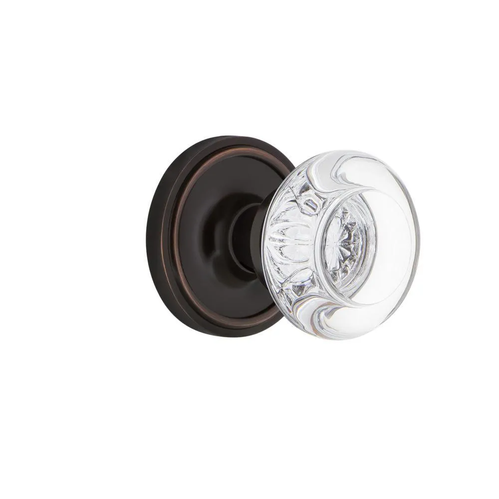 Classic Rosette 2-3/4 in. Backset Unlacquered Brass Privacy Bed/Bath Round Clear Crystal Glass Door Knob, photo 9 of 10