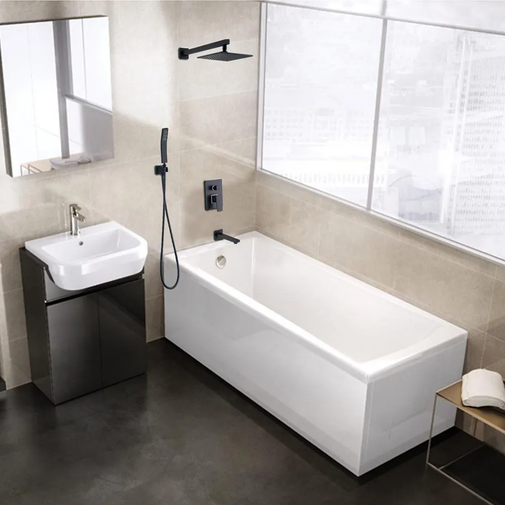 Single Handle 1-Spray High Pressure Tub and Shower Faucet with Hand Shower in Matte Black Ceramic Disc (Valve Included), photo 9 of 9