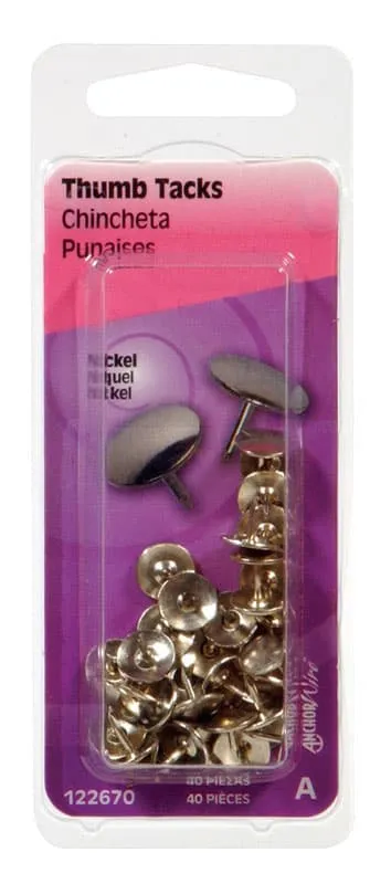 Push Pins, Nickel Steel Thumb Tacks, 5/16 in, 40 Pack