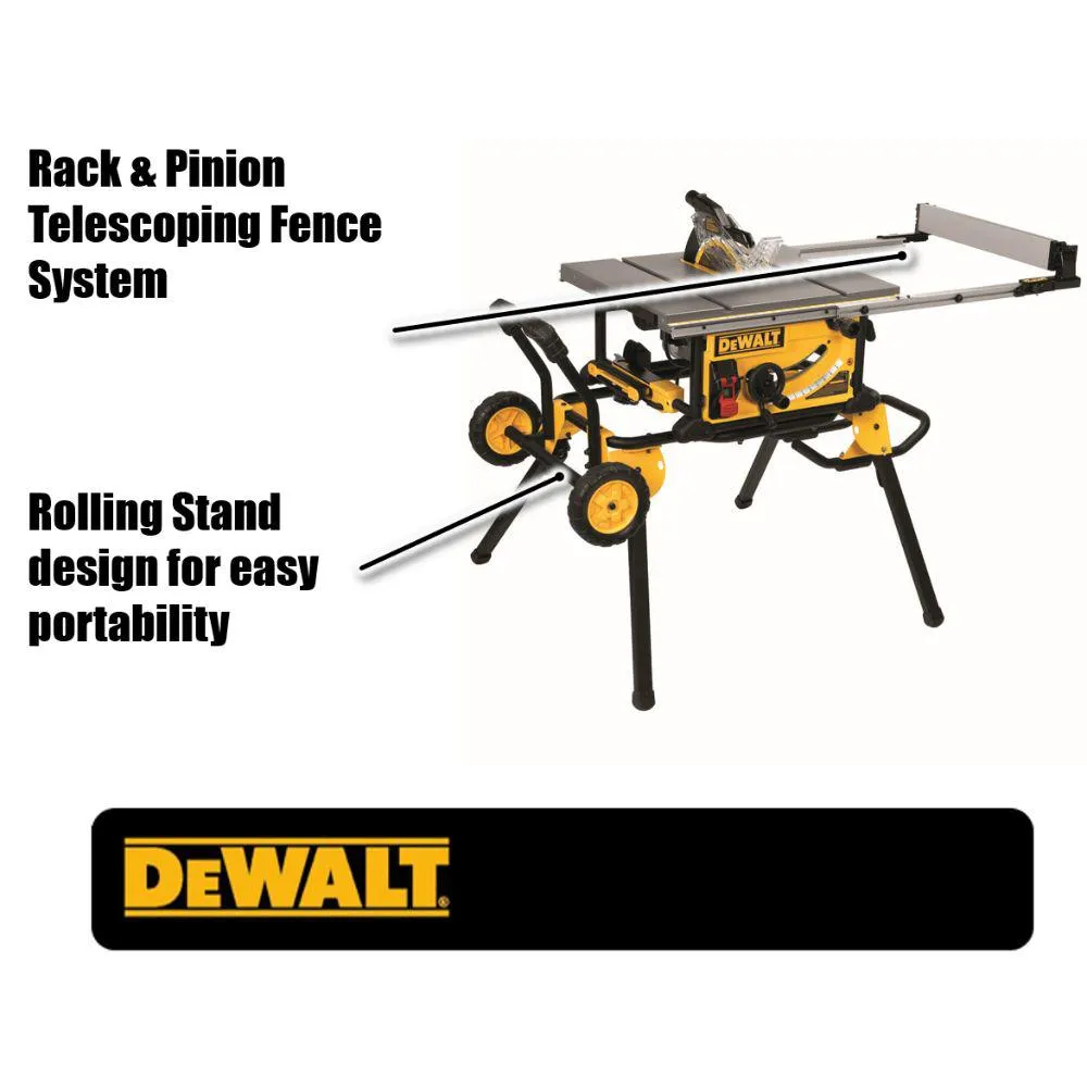 DEWALT 15 Amp Corded 10 in. Job Site Table Saw with Rolling Stand and Bonus Atomic 20-Volt Lithium-Ion 1/2 in. Drill Driver Kit, photo 3 of 15