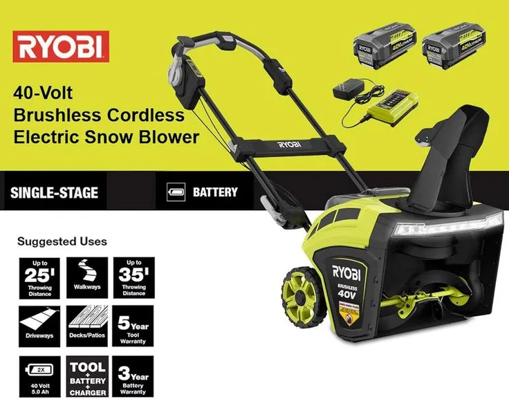 RYOBI 21 in. 40-Volt Brushless Cordless Electric Snow Blower with Two 5.0 Ah Batteries and Charger Included, photo 5 of 8
