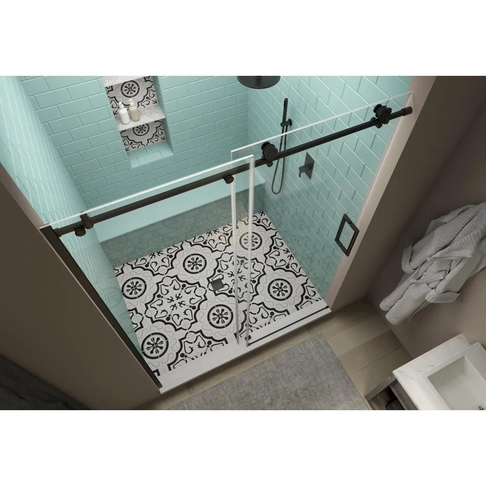 Coraline XL 68 - 72 in. x 80 in. Frameless Sliding Shower Door with StarCast Clear Glass in Matte Black Right Hand, photo 2 of 22
