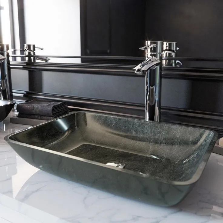 VIGO Onyx Handmade Glass Rectangle Vessel Bathroom Sink in Gray Onyx, photo 6 of 8