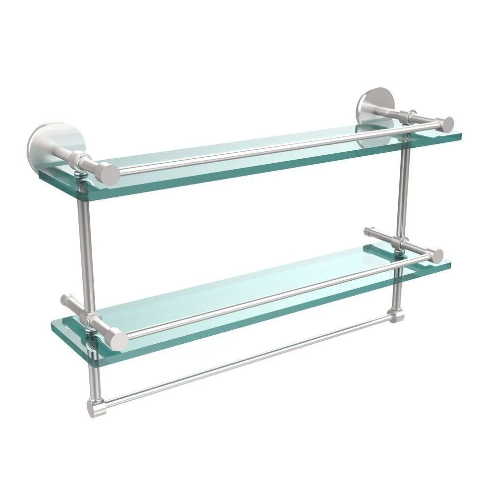Allied Brass 22 in. L x 12 in. H x 5 in. W 2-Tier Clear Glass Bathroom Shelf with Towel Bar in Polished Chrome, photo 5 of 15