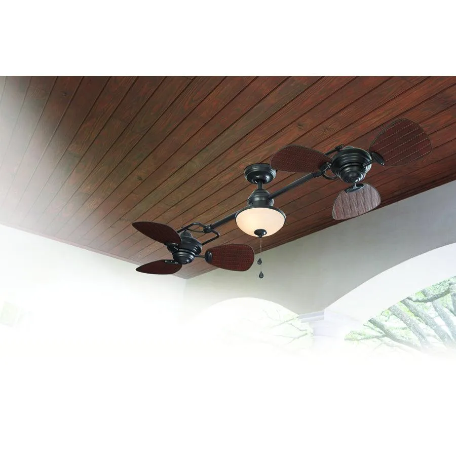 Harbor Breeze Twin Breeze II 74-in Oil-Rubbed Bronze Incandescent Indoor/Outdoor Ceiling Fan with Light (6-Blade), photo 3 of 18