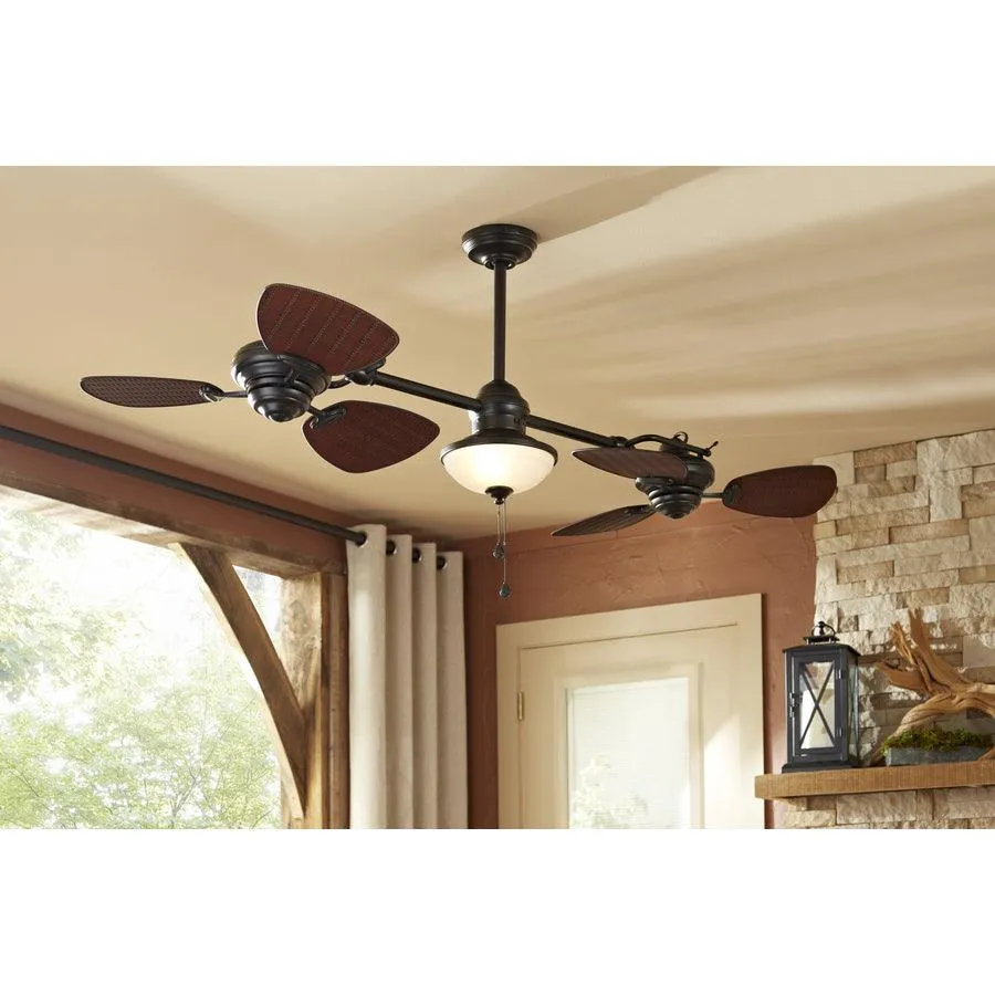 Harbor Breeze Twin Breeze II 74-in Oil-Rubbed Bronze Incandescent Indoor/Outdoor Ceiling Fan with Light (6-Blade), photo 8 of 18