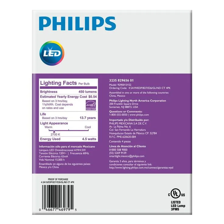 Philips 40-Watt Equivalent A19 Non-Dimmable Energy Saving Frosted Classic Glass LED Light Bulb Soft White (2700K) (8-Pack), photo 2 of 8